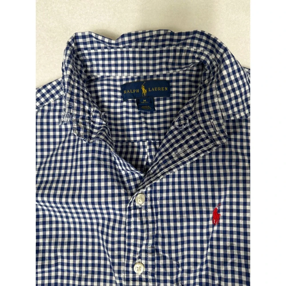 Ralph Lauren Kids Blue White Checkered Button‎ Down Shirt Boy's Size M (10-12)